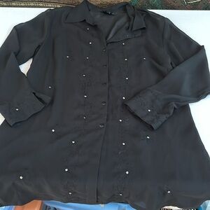 A.K.C black semi sheer  blouse  rhinestone detail